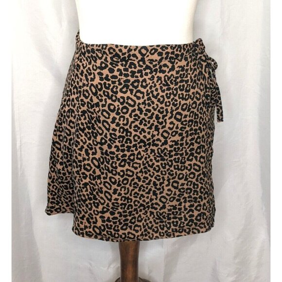 Aeropostale Wrap Skirt Womens Size Med Leopard Print Brown Black Mini - Picture 1 of 9